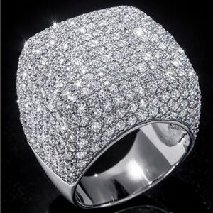12ct HUGE Micro PAVE Set Cz DOME Cocktail statement Bling Glam Ring Silver NEW